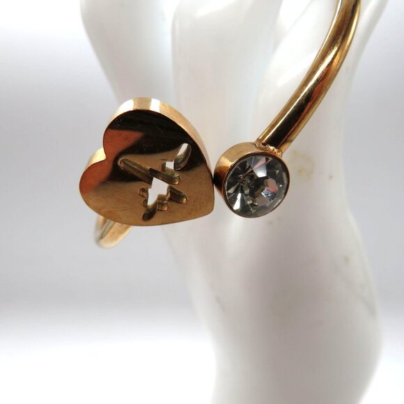 Heartbeat Bracelet Heart Gold Tone Clear Crystal Bangle Love Valentine - Picture 8 of 11
